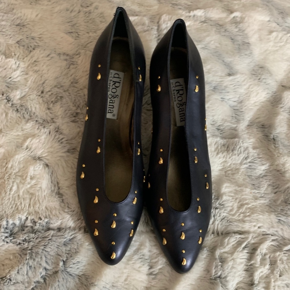 VTG D'Rossanna Blue Leather Heels with Gold 7.5